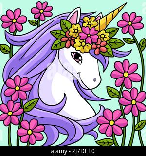Einhorn trägt Einen Blumenkranz Illustration Stock Vektor