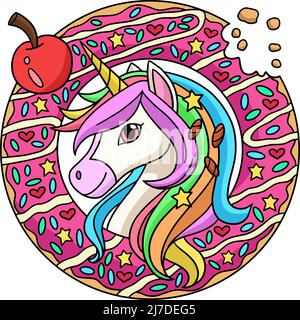 Einhorn Kopf in Einem Donut Cartoon farbigen Clipart Stock Vektor