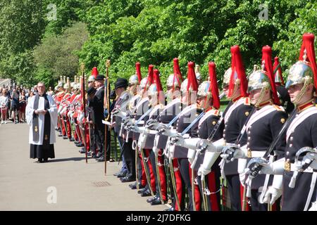 London.UK. 8. Mai 2022. Die jährliche Parade der Combined Cavalry Old Comrades Association, die Soldaten ehrt, die seit dem Ersten Weltkrieg verloren gegangen sind, fand im Hyde Park statt. © Brian Minkoff/Alamy Live News Stockfoto