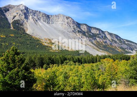 Der Frank Slide war ein massiver Felssturz, der am 29. April 1903 um 4:10 Uhr einen Teil der Bergbaustadt Frank in der Provinz Alberta, Kanada, vergrub Stockfoto