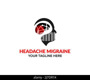 Kopfschmerzen oder Migräne, Schlaflosigkeit, Schlafapnoe oder Stress. Müde und erschöpft Logo-Design. Vektordesign und Illustration für psychische Gesundheit. Stock Vektor