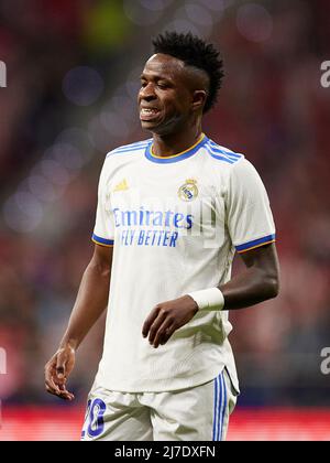 Madrid, Spanien, 08. Mai 2022, Vinicius Jr. von Real Madrid während des La Liga-Spiels zwischen Atletico de Madrid und Real Madrid CF spielte am 08. Mai 2022 im Wanda Metropolitano Stadium in Madrid, Spanien. (Foto von Ruben Albarran / PRESSINPHOTO) Stockfoto