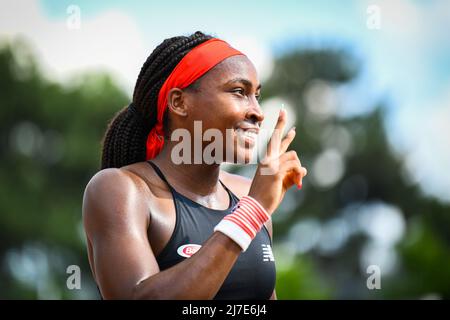 Cori Coco Gauff während der zweiten Runde bei Roland-Garros (French Open), Grand Slam Tennisturnier am 3. Juni 2021 im Roland-Garros Stadion in Paris Stockfoto