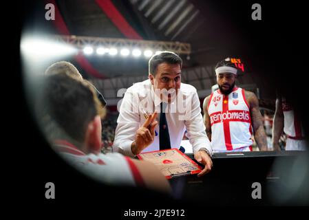 Enerxenia Arena, Varese, Italien, 08. Mai 2022, Pallacanestro Varese Auszeit während Openjobmetis Varese vs Banco di Sardegna Sassari - Italienische Basketball A Serie Championship Stockfoto