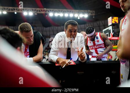 Varese, Italien, Mai 08 2022, Pallacanestro Varese Auszeit während Openjobmetis Varese vs Banco di Sardegna Sassari, Italienische Basketball A Serie Championship in Varese, Italien, Mai 08 2022 Stockfoto