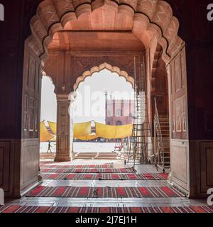 Architektonisches Detail der Jama Masjid Moschee, Alt-Delhi, Indien, die spektakuläre Architektur der Großen Freitagsmoschee (Jama Masjid) in Delhi 6 während Stockfoto