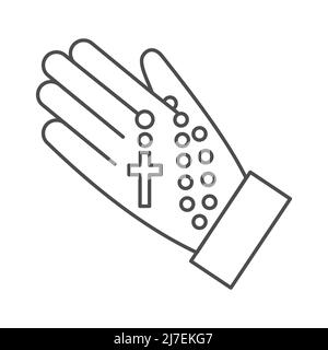 Rosenkranz Perlen Silhouette. Gebetsschmuck für Meditation. Katholischer Kaplet mit einem Kreuz in der Hand. Religionssymbol. Vektorgrafik. Stock Vektor