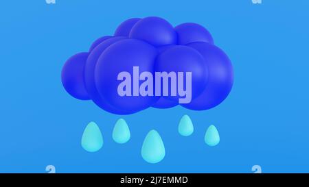 Wetterprognose, Wettersymbol, Wolke und Regen, Emoticon-Aufkleber, 3D Rendering. Stockfoto