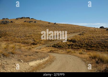 Old Dunstan Trail, Rough Ridge, Maniototo, Central Otago, South Island, Neuseeland Stockfoto