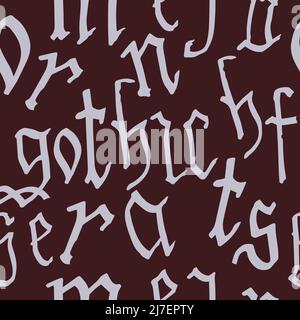 Muster nahtlose Gothic Stil Alphabet Kalligraphie, Schriftzug. lateinische Buchstaben aus dem europäischen Mittelalter. Vektorhintergrund Stock Vektor