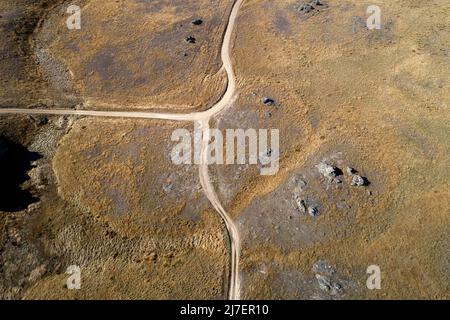 Old Dunstan Trail in der Nähe des Poolburn Dam, Central Otago, Südinsel, Neuseeland Stockfoto