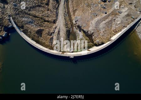 Poolburn Dam, Central Otago, South Island, Neuseeland - Drohnenantenne Stockfoto