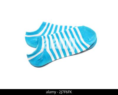 Kinder gestreifte Socken, blaue Socken für Hintergründe oder Texturen. Stockfoto