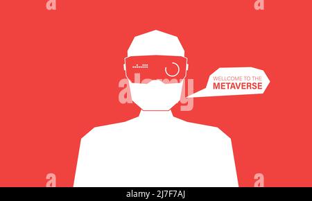 Mann mit Virtual Reality VR-Brille spielt AR Augmented Reality-Spiel und Unterhaltung, NFT-Spiel futuristischer Lifestyle Stock Vektor