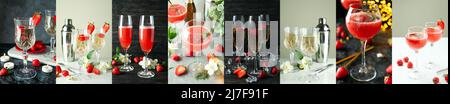 Konzept von leckeren Cocktails, Collage von Fotos mit Cocktails Stockfoto