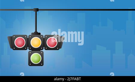 Konzept Ampelbanner freier Platz für Text. Ampelzeichen mit roter, gelber und grüner Farbe, Vektordarstellung von Visitenkartenstopleigh Stockfoto