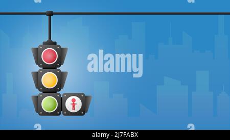 Konzept Ampelbanner freier Platz für Text. Ampelzeichen mit roter, gelber und grüner Farbe, Vektordarstellung von Visitenkartenstopleigh Stockfoto