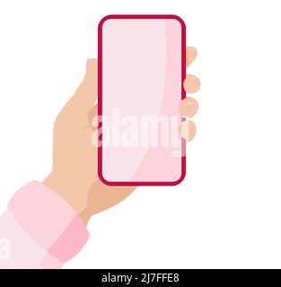 Ein Mann hält ein Smartphone in den Händen und nutzt einen leeren Bildschirm. Stock Vektor