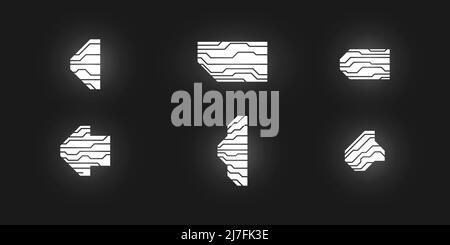 Cyberpunk futuristische Pfeile gesetzt. Set aus Cyber-futuristischen Designelementen. Cyber-Pfeile, Zeiger, Richtung. Hinweise im Stil der Digitaltechnik. Vektor Stock Vektor