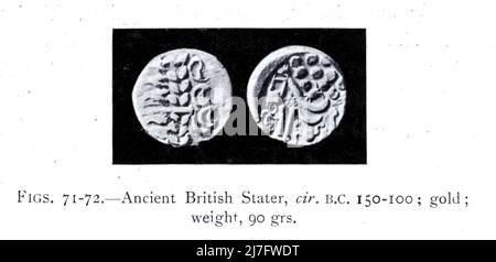 Alter britischer Stater, Cir. 150-100 v. Chr. ; Gold ; Gewicht, 90 grs aus dem Buch "Eine kurze Geschichte der Münzen und Währung: In zwei Teilen" von Sir John Lubbock, Erscheinungsdatum 1902 Verlag New York : Dutton Stockfoto