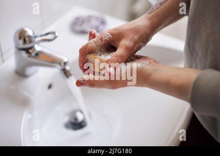 Nahaufnahme des Händewaschers Stockfoto