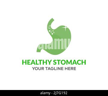 Gesunder Magen, Gastroenterologie Gesundheitskonzept Logo-Design. Ernährung, die eine gute Verdauung und das Funktionieren des Magen-Darm-Trakt Vektor fördert Stock Vektor