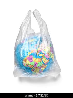 Erdkugel Plastikbeutel Verschmutzung Ökologie Umwelt Planet globale Erwärmung Stockfoto