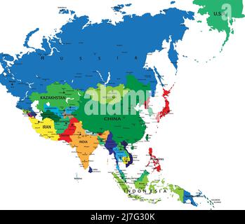 Politische Karte von Asien-dem Kontinent mit der am schnellsten wachsenden Wirtschaft Stock Vektor
