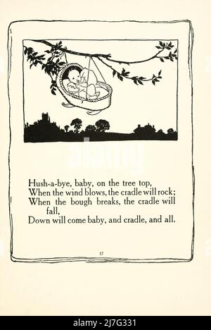 Hush-a-bye, Baby, auf der Baumspitze, wenn der Wind weht, wird die Wiege rocken; wenn der Ast bricht, wird die Wiege fallen, Down wird Baby kommen, und Wiege, und alles aus "Mother Goose die alten Kinderreime" illustriert von Arthur Rackham, Veröffentlicht in 1913 Stockfoto