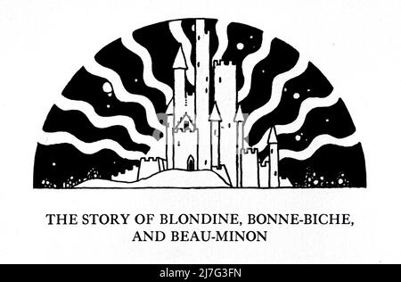 BLONDINE. BONNE-BICHE UND BEAU-MINON aus dem Buch "Alte französische Märchen" von comtesse de Ségur, Sophie, 1799-1874; und illustriert von Virginia Frances Sterrett. Veröffentlicht in Philadelphia, vom Penn Verlag 1920. Ein wunderbares Buch mit 5 zeitlosen französischen Märchen, prächtig illustriert mit 8 schönen und dramatischen ganzseitigen Farben und vielen schwarz-weißen Zeichnungen von Virginia Frances Sterrett. „Als sie erst 19 Jahre alt war, war dies das erste Buch von Sterrett (geboren in Chicago), Stockfoto