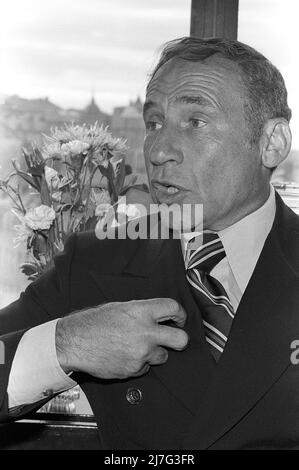 Mel Brooks. Amerikanischer Filmregisseur und Schauspieler. Bild 1974 während einer Pressekonferenz bei einem Besuch in Schweden. Stockfoto