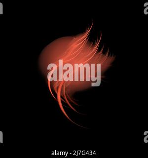 Leuchtendes orangefarbenes Grafikelement auf schwarzem Hintergrund, Flamme, Welle, Designelement, Kunst Stockfoto