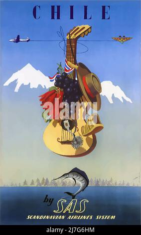 Vintage 1930s Travel Poster - Chile Stockfoto