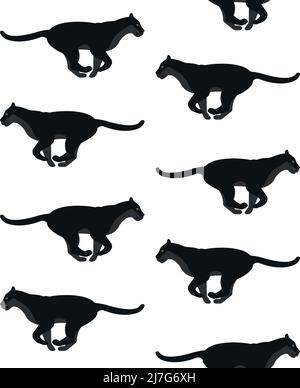 Vector seamless pattern of flat running panther isolated on white background Stock Vektor