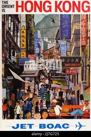 Vintage 1960s Travel Poster - Hong Kong (BOAC, 1960s) 'der Orient ist Hong Kong, JET BOAC Stockfoto