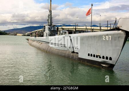 Pearl Harbor, HI, USA - 29. Januar 2010 : U.S.S. Bowfin-U-Boot zog sich aus dem Zweiten Weltkrieg zurück und wurde ausgestellt Stockfoto