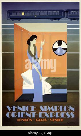 Vintage Art Déco-Reiseplakat - Venedig-Orient-Express Stockfoto