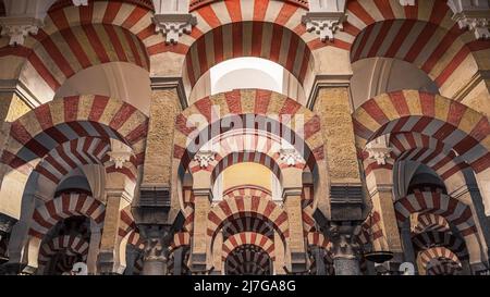 Im Inneren der berühmten Mezquita mit seiner atemberaubenden Architektur. Die Moschee-Kathedrale von Córdoba ist die Kathedrale der römisch-katholischen Diözese Córdoba d Stockfoto