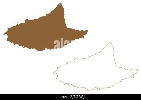 Al-Hallaniyah Island (Sultanat Oman, Indischer Ozean, Khuriya Muriya Islands) Kartenvektordarstellung, Skizze Al Hallaniyah Karte Stock Vektor