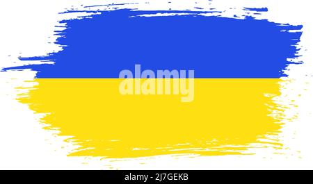 Ukrainische Flagge, Nationalflagge mit zwei Farben blau und gelb Pinselstrichen. Elemente für das Design. Bemalte Textur . Vektorgrafik Stock Vektor