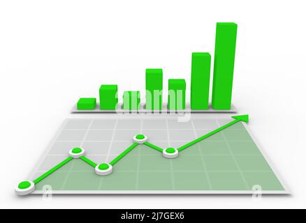 3D Diagramm und gestrichelte Diagramm auf dem Gitter nach oben Stockfoto