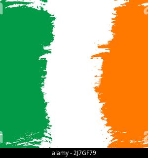 Irlandflagge mit Pinsel-Stokes in den Nationalfarben grün, weiß und orange, abstrakter Hintergrund. Vektorgrafik Stock Vektor