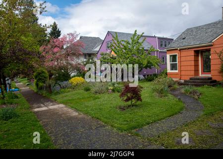 Portland, Oregon, ist im Frühling, wenn es viel regnet, farbenfroh. Stockfoto