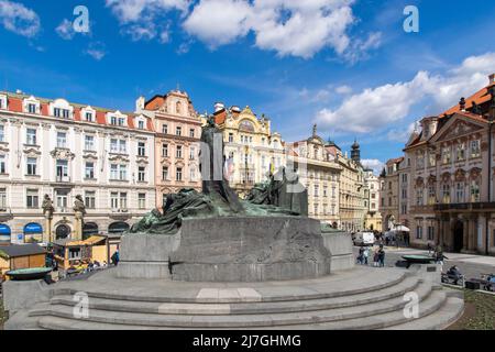 Jan Hus-Denkmal auf dem Altstadtplatz, Prag Stockfoto