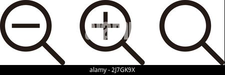 Symbol für Verkleinern, Zoomen und Vergrößerungsglas. Bearbeitbarer Vektor. Stock Vektor