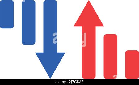 Eine Reihe von Symbolen für ein abnehmendes Balkendiagramm und ein ansteigendes Balkendiagramm. Bearbeitbarer Vektor. Stock Vektor