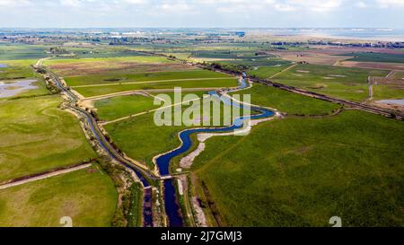 Luftaufnahme des Lydden Valley mit Blick auf Sandwich Bay, Kent Stockfoto