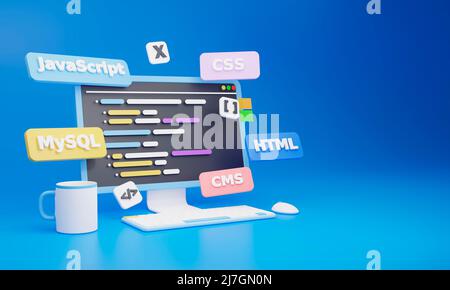 Front-End-Entwicklungskonzept, 3D Render Stockfoto