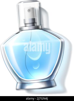 Blaue Parfüm transparente Flasche. Realistisches Glasmockup Stock Vektor