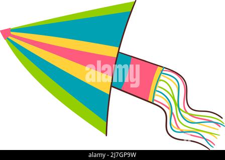 Fliegender Drachen. Bunte Luftschlange am Himmel. Papierspielzeug mit Bandschwanz. Makar Sankranti-Feier. Kinderspiel. Ferienunterhaltung. Indischer Karneval Stock Vektor